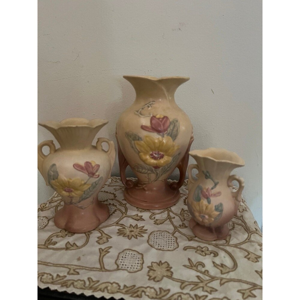 Set of 3 Vintage Hull Pottery Magnolia Vases
